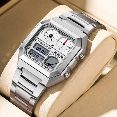 LIGE Fashion Ceasuri de bărbați cu afișare dublă Business Square Inoxidabil Casual Sport Cuarț Ceas electronic pentru bărbați Data Ceas rezistent la apă