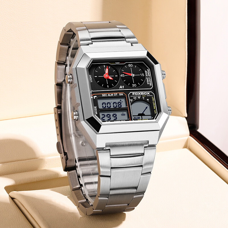 LIGE Fashion Ceasuri de bărbați cu afișare dublă Business Square Inoxidabil Casual Sport Cuarț Ceas electronic pentru bărbați Data Ceas rezistent la apă