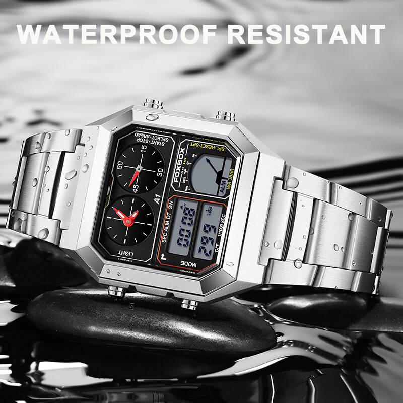 LIGE Fashion Ceasuri de bărbați cu afișare dublă Business Square Inoxidabil Casual Sport Cuarț Ceas electronic pentru bărbați Data Ceas rezistent la apă