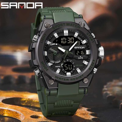 SANDA Ceas digital pentru bărbați cu LED G Style Military Sport Electronic Dublu Afișare Ceas cu quartz rezistent la apă Relogio Masculino