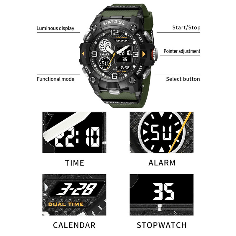 SMAEL Kvarts Kellad Meeste Veekindlus 50 M Sport Wist Kellad Meeste Mood Meeste Elektrooniline Kell Stopper Luminous 8055