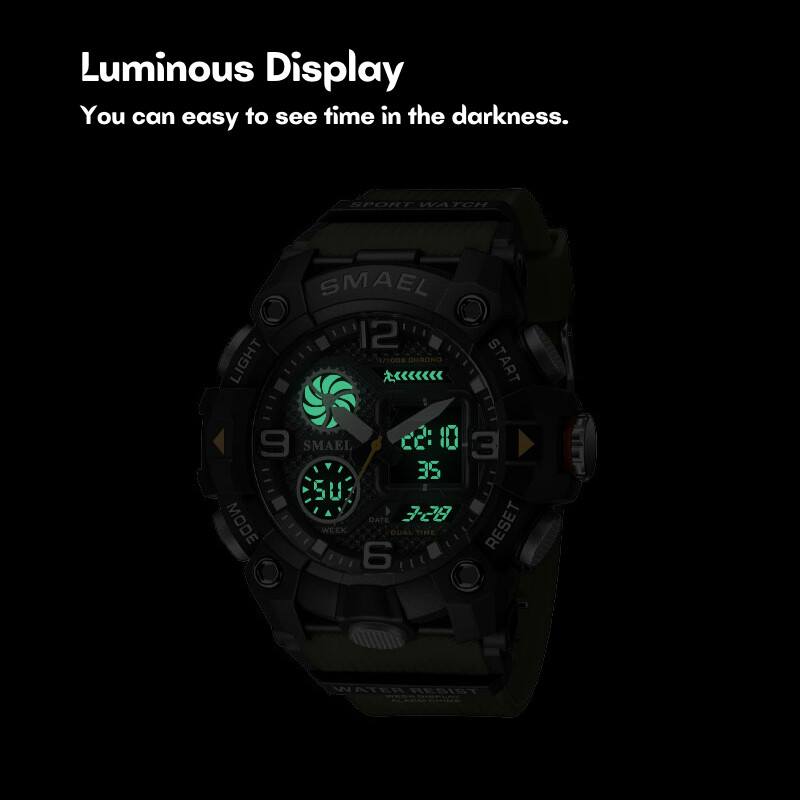 SMAEL Kvarts Kellad Meeste Veekindlus 50 M Sport Wist Kellad Meeste Mood Meeste Elektrooniline Kell Stopper Luminous 8055
