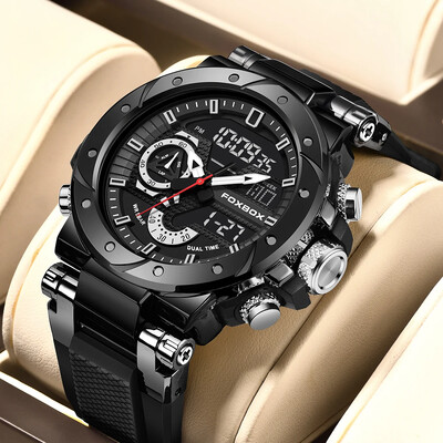 LIGE Моден луксозен електронен мъжки часовник Ежедневни спортни водоустойчиви часовници за мъже Dual Time Big Quartz LED Clock Reloj Hombre+Box