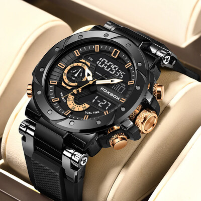 LIGE Моден луксозен електронен мъжки часовник Ежедневни спортни водоустойчиви часовници за мъже Dual Time Big Quartz LED Clock Reloj Hombre+Box