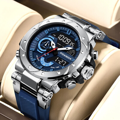 LIGE Моден луксозен електронен мъжки часовник Ежедневни спортни водоустойчиви часовници за мъже Dual Time Big Quartz LED Clock Reloj Hombre+Box