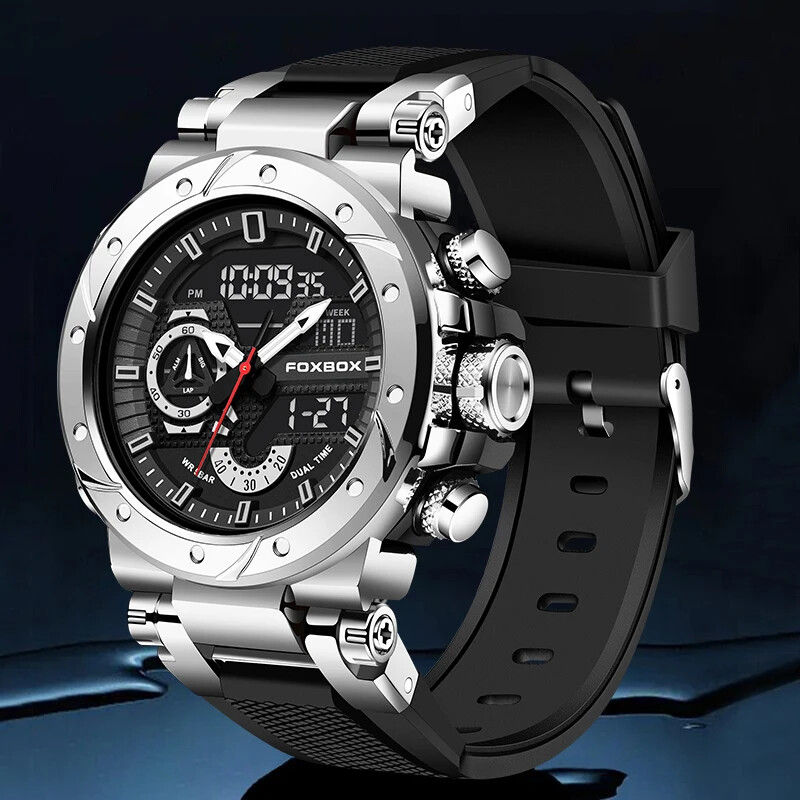 LIGE Моден луксозен електронен мъжки часовник Ежедневни спортни водоустойчиви часовници за мъже Dual Time Big Quartz LED Clock Reloj Hombre+Box