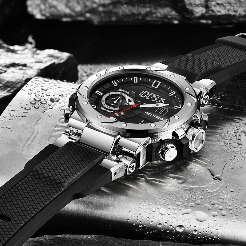 LIGE Моден луксозен електронен мъжки часовник Ежедневни спортни водоустойчиви часовници за мъже Dual Time Big Quartz LED Clock Reloj Hombre+Box