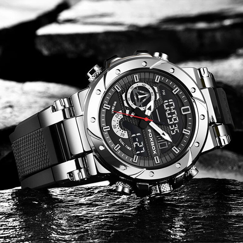 LIGE Моден луксозен електронен мъжки часовник Ежедневни спортни водоустойчиви часовници за мъже Dual Time Big Quartz LED Clock Reloj Hombre+Box