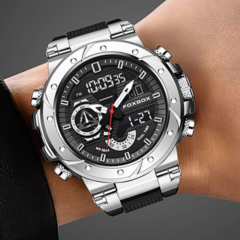 LIGE Моден луксозен електронен мъжки часовник Ежедневни спортни водоустойчиви часовници за мъже Dual Time Big Quartz LED Clock Reloj Hombre+Box