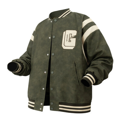 Muška bomber jakna od umjetne kože Slovo "G" Sveučilišna jakna Zelena vintage grafička bejzbol kaputi Muške kožne vanjske jakne