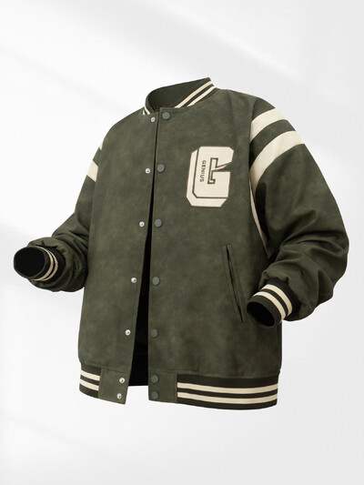 Jachetă bomber din piele artificială pentru bărbați Jachetă varsity cu litera „G” Jachete de baseball cu grafică vintage verde Jachete din piele pentru bărbați