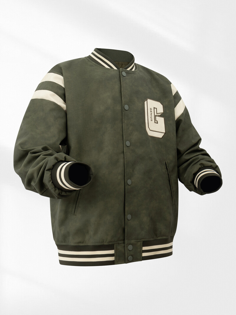 Muška bomber jakna od umjetne kože Slovo "G" Sveučilišna jakna Zelena vintage grafička bejzbol kaputi Muške kožne vanjske jakne