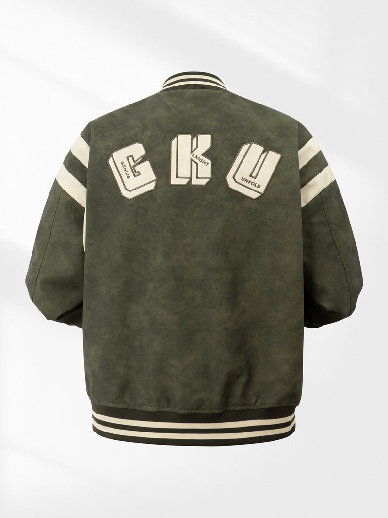 Muška bomber jakna od umjetne kože Slovo "G" Sveučilišna jakna Zelena vintage grafička bejzbol kaputi Muške kožne vanjske jakne