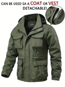 Αποσπώμενο αντιανεμικό μπουφάν με κουκούλα, ανδρικό casual αδιάβροχο γιλέκο cargo cargo κατάλληλο για υπαίθριες δραστηριότητες