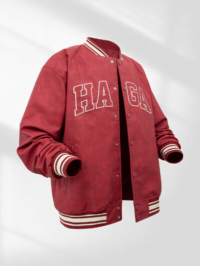 Muška sveučilišna jakna od umjetne kože Crvena vintage trkaća motociklistička bombaška jakna s vezom Ulična odjeća za jesen i zimu