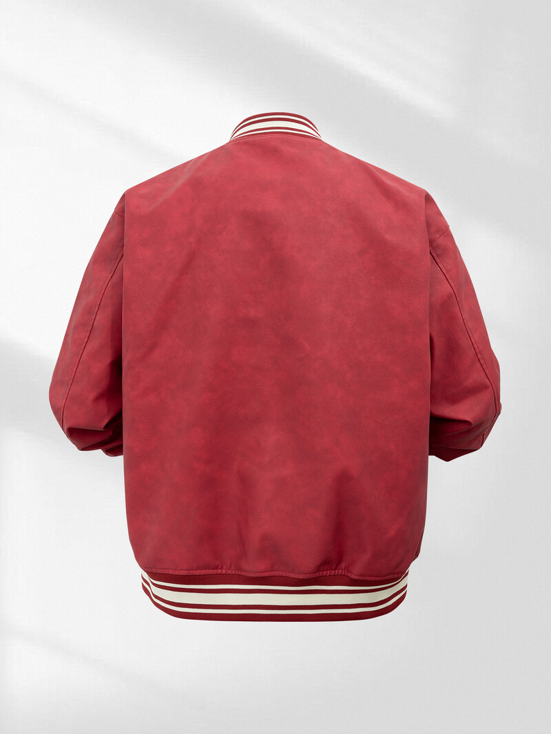 Muška sveučilišna jakna od umjetne kože Crvena vintage trkaća motociklistička bombaška jakna s vezom Ulična odjeća za jesen i zimu