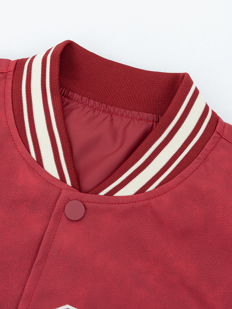 Muška sveučilišna jakna od umjetne kože Crvena vintage trkaća motociklistička bombaška jakna s vezom Ulična odjeća za jesen i zimu