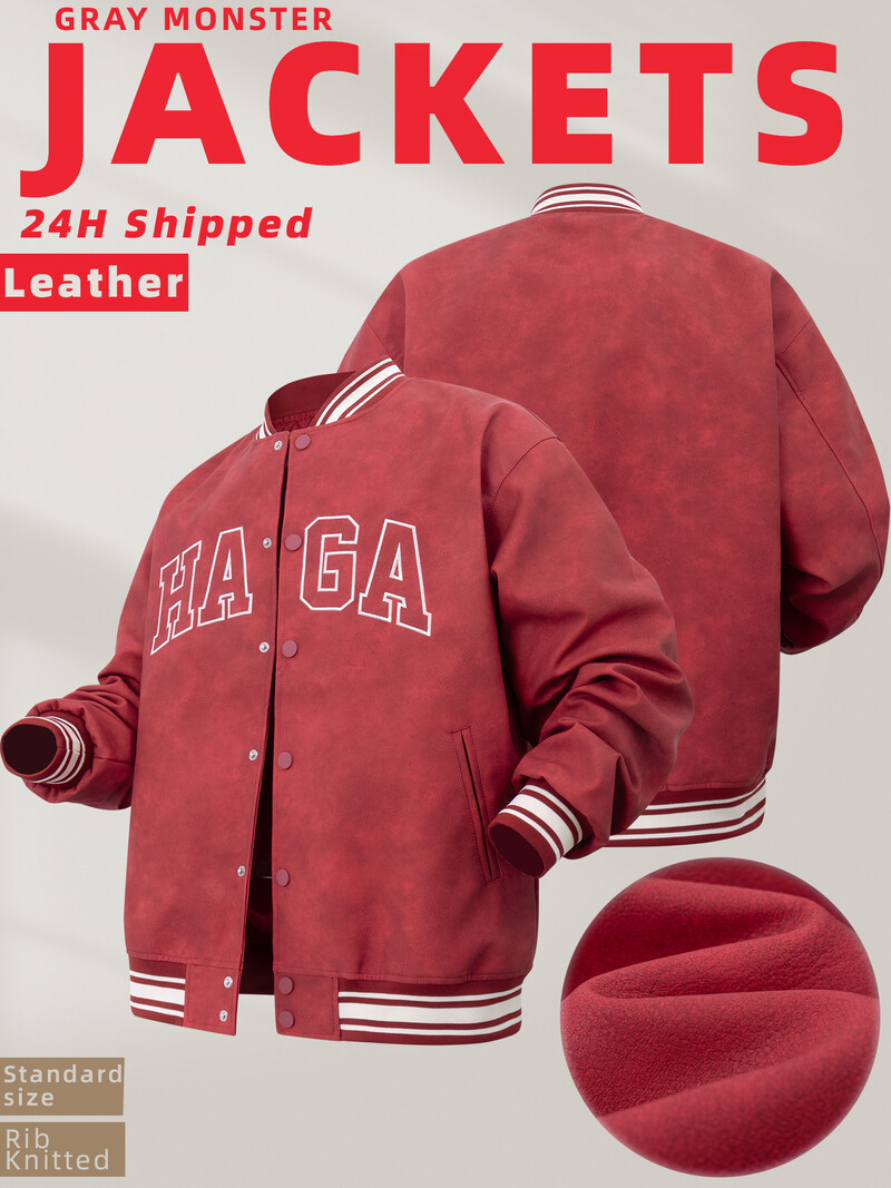 Muška sveučilišna jakna od umjetne kože Crvena vintage trkaća motociklistička bombaška jakna s vezom Ulična odjeća za jesen i zimu