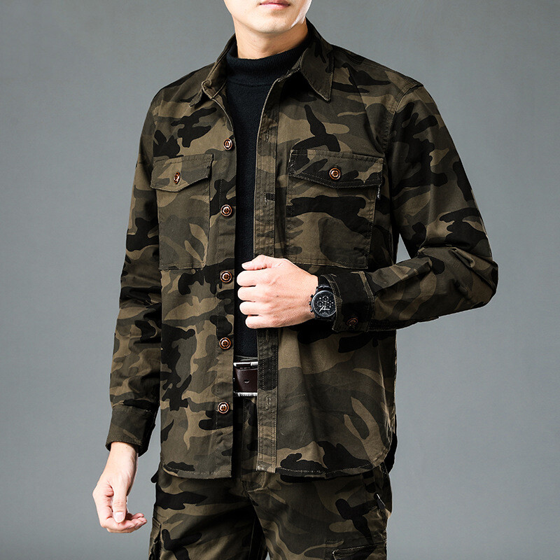 Proljetna jesenska moda američkog stila Kamuflažna vojna vintage muška ležerna košulja Visokokvalitetne debele kargo jakne dugih rukava