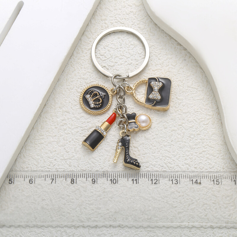 Μαύρη κορώνα διαμαντένια τσάντα κραγιόν ψηλοτάκουνα αξεσουάρ μπρελόκ υψηλής ποιότητας κρεμαστό πορτοφόλι