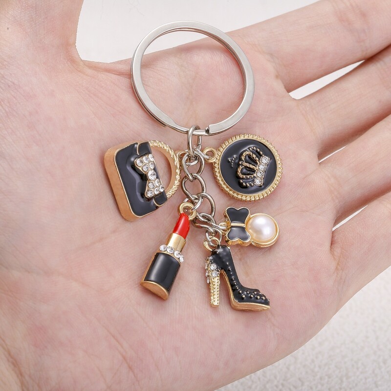 Μαύρη κορώνα διαμαντένια τσάντα κραγιόν ψηλοτάκουνα αξεσουάρ μπρελόκ υψηλής ποιότητας κρεμαστό πορτοφόλι