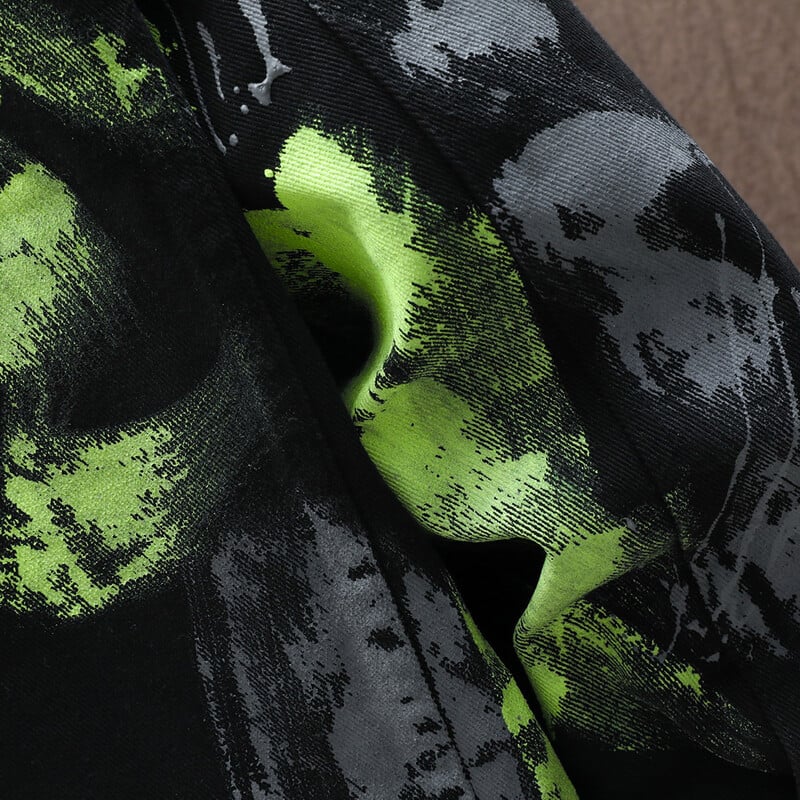 Jachetă de blugi vopsită pentru bărbați, cu mânecă lungă, din bumbac, cu model de culoare neon, îmbrăcăminte exterioară, negru, alb