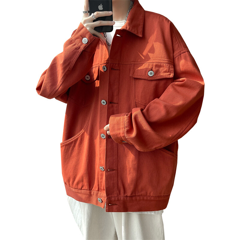 Muškarci Jesen Samostojeći ovratnik Muške jean jakne Ružičasti pamučni rupice Traper kaputi Ulična odjeća Vanjska odjeća