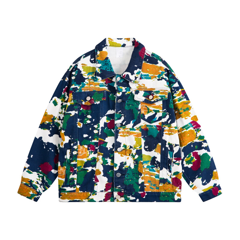 Muška traper jakna s kamuflažnim printom crteža Široki otvoreni ovratnik Cargo rever Džepovi od traperice Gornja odjeća