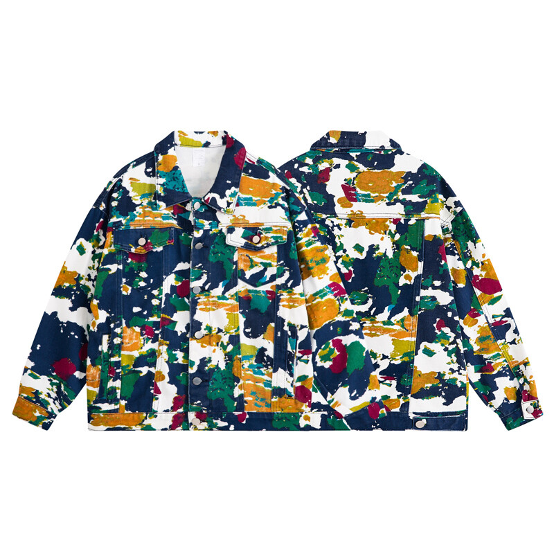 Muška traper jakna s kamuflažnim printom crteža Široki otvoreni ovratnik Cargo rever Džepovi od traperice Gornja odjeća