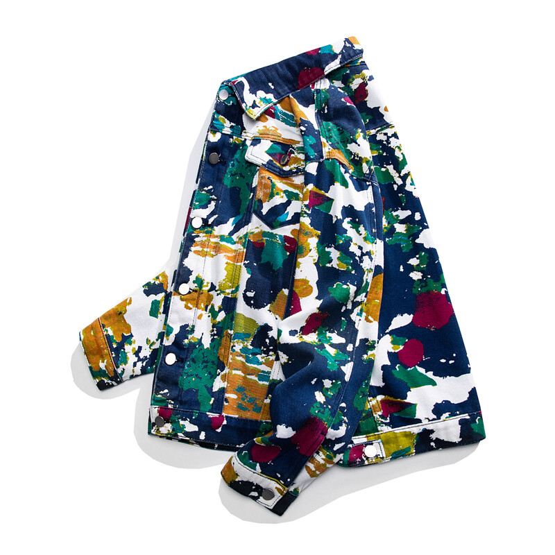 Muška traper jakna s kamuflažnim printom crteža Široki otvoreni ovratnik Cargo rever Džepovi od traperice Gornja odjeća