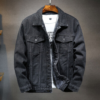 Zimska topla muška plus baršunasta traper jakna Klasični stil Crna/plava traper jakna Scratch Hip-hop Debela topla traper jakna 4XL 5XL