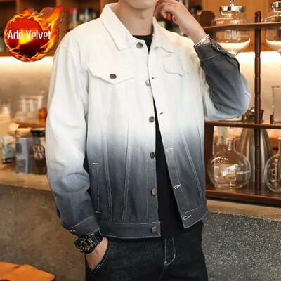 Ανδρικά τζιν παλτό με βάτες προβάτου Ανδρικό τζιν μπουφάν με φαρδιά μανίκια Μαύρα βαμμένα μαλλί Ζεστά χειμωνιάτικα εξωτερικά ενδύματα αισθητική ένδυση G