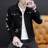 Мъжко дънково яке с нитове Бяло прилепнало мъжко дънково палто Punk on Board Корейски популярни дрехи Зимно връхно облекло G Fashion Original