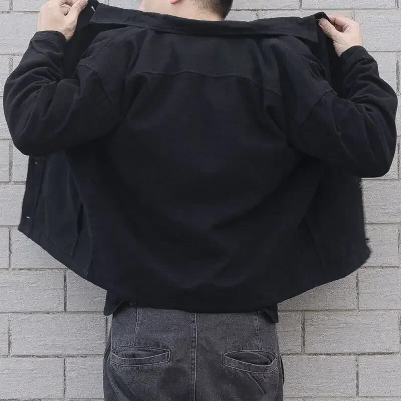 Muška traper jakna crna jednobojna muška traper kaputi jesenska moda G široka jeftina zimska gornja odjeća brza dostava velika veličina L
