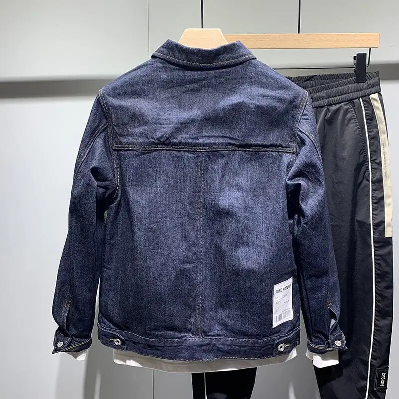 Meeste teksajakk, nööbiga Meeste teksamantlid, esteetilised, lahti pestud, uus vintage suures suuruses Korea talveülerõivad