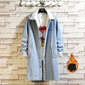 Meeste pika stiiliga teksajakk Meeste fliisist talvine teksamantel Meeste sinine retrojope Meeste klassikaline paksu villase voodriga ülerõivad