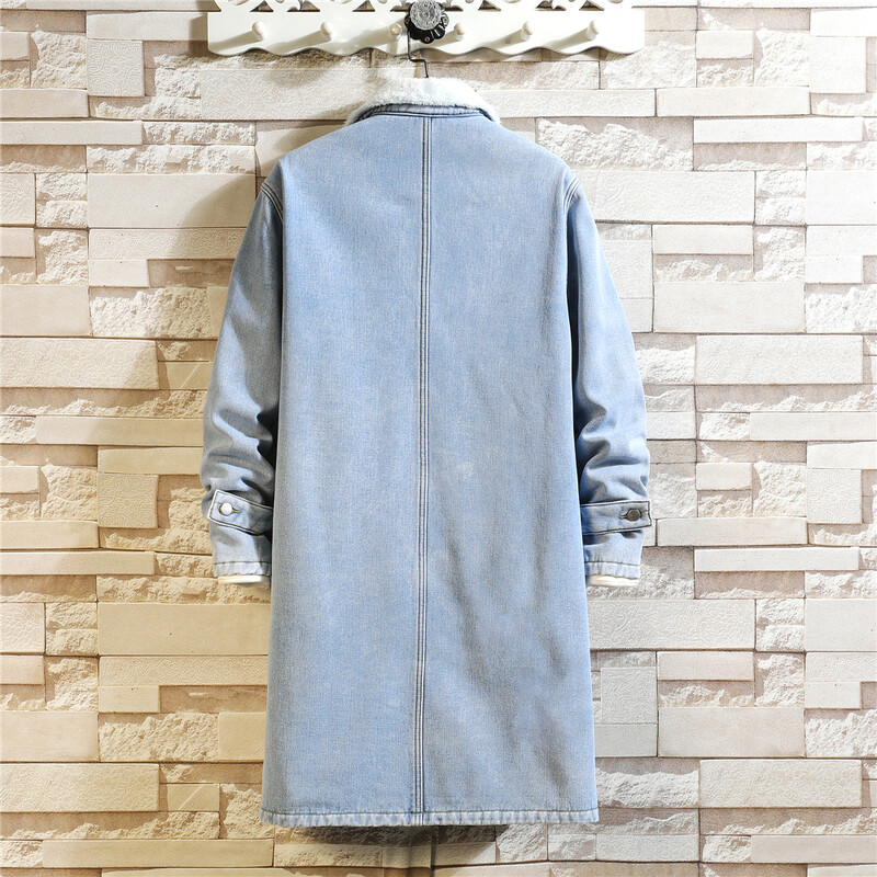 Meeste pika stiiliga teksajakk Meeste fliisist talvine teksamantel Meeste sinine retrojope Meeste klassikaline paksu villase voodriga ülerõivad