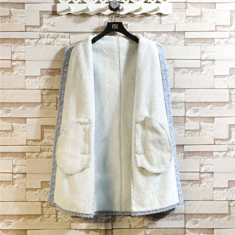 Meeste pika stiiliga teksajakk Meeste fliisist talvine teksamantel Meeste sinine retrojope Meeste klassikaline paksu villase voodriga ülerõivad