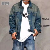 Američka vintage nošena traper jakna za mušku odjeću Japanska ulična jean jakna Visokokvalitetni Harajuku ležerni kaput Muški