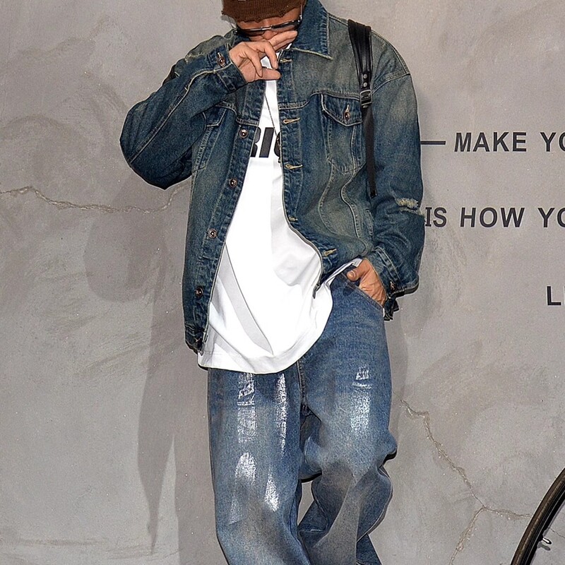 Američka vintage nošena traper jakna za mušku odjeću Japanska ulična jean jakna Visokokvalitetni Harajuku ležerni kaput Muški