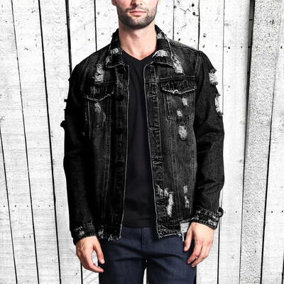 Ulična moda Poderana traper jakna Muška klasična vintage traper jakna Jesen i zima Nošena poderana traper jakna Hip-hop Skateboarding