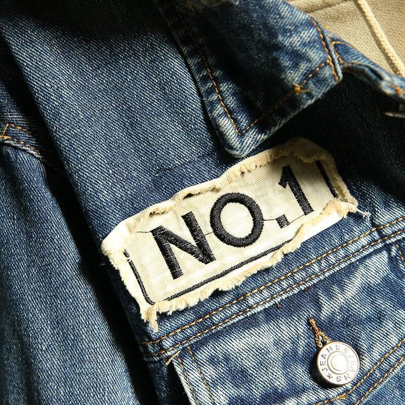 Meeste teksajaki plaaster Vintage sinine meeste teksamantlid, mis on lõhki pestud auguga, madala hinnaga kangast talveülerõivad, suurus L Y2k G