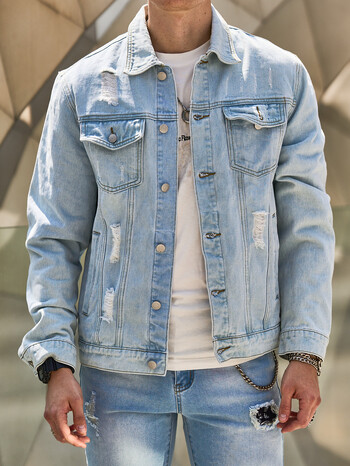 Ripped Distressed Stylish Ανδρικό Slim Jacket Jacket High Street Ανδρικό βαμβακερό casual τζιν μπουφάν για ανδρικά ρούχα