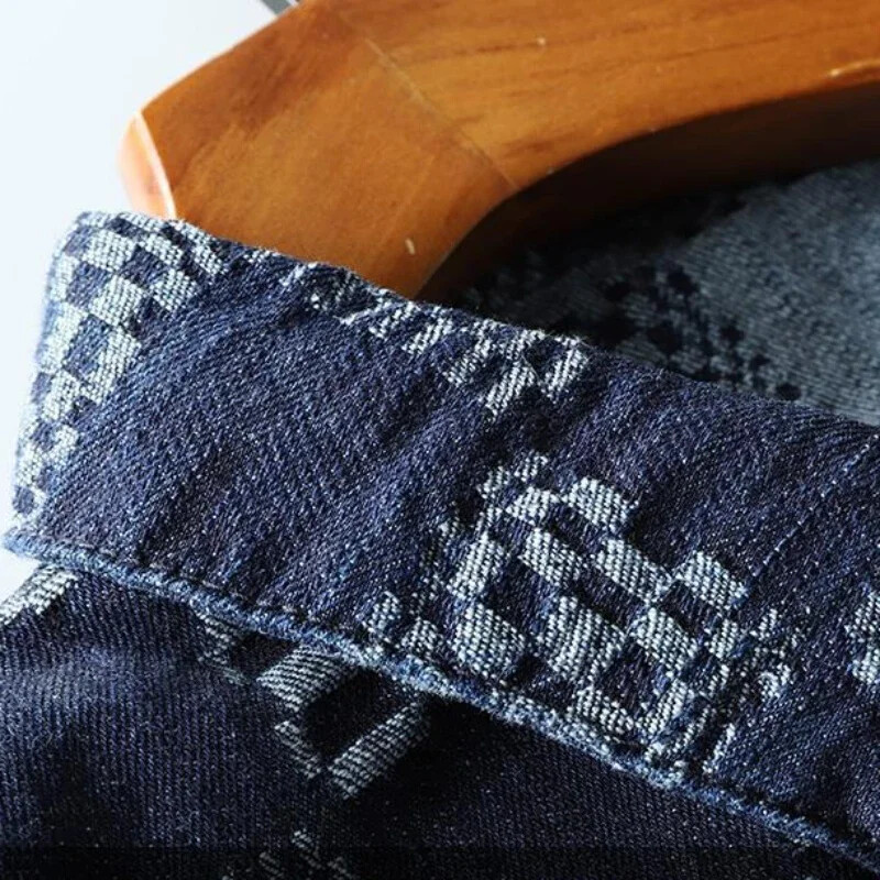 Muška traper jakna Karirana muška traper jakna crna široka ramena Joker velike veličine Vintage korejska popularna odjeća korejski stil široka