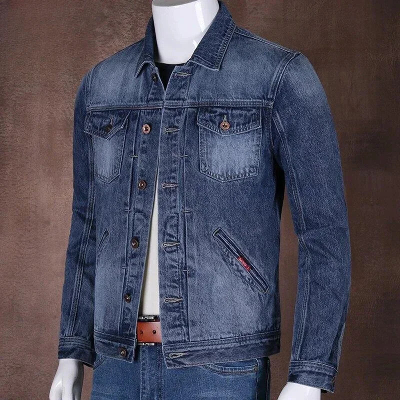 Pocket Button Meeste teksajakk Sinine Meeste teksamantlid Sügismood Jaapani Elastsed Kangast Meesterõivad Brändirõivad Suurus L