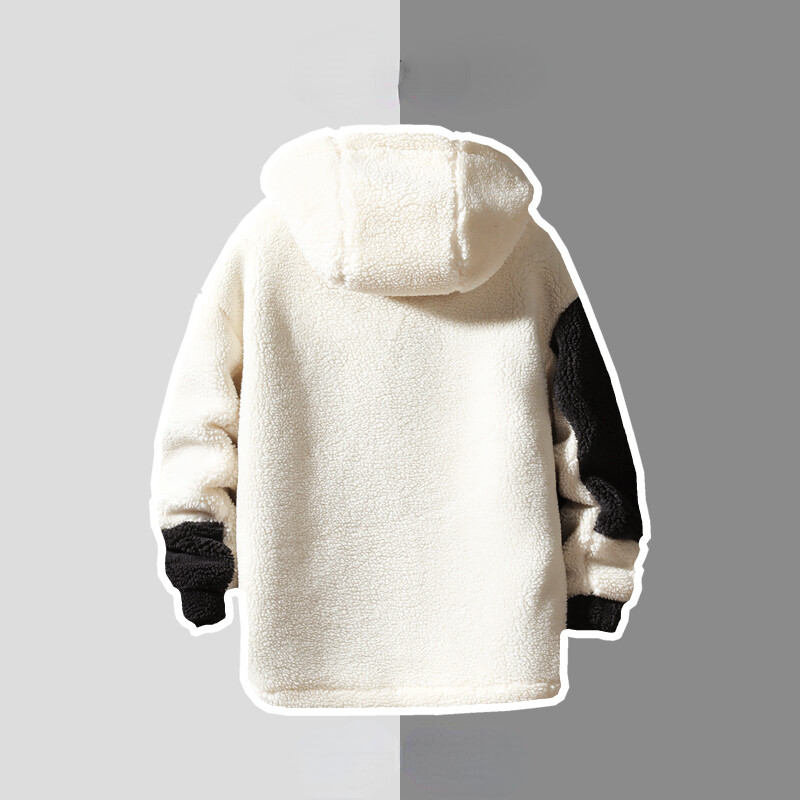 Talvine paks lambavillane mantel lapikujuline disain meeste kapuutsiga jope kolledži stiilis soe jakk plush paksendatud lukuga mantel Parka