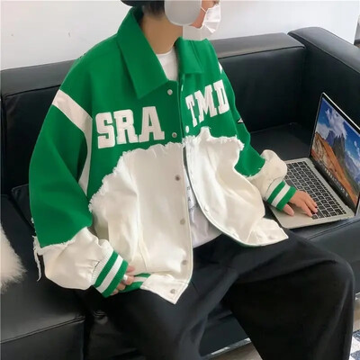 Traper spojena vunena jakna za muškarce Jesenski američki stil Trendy Brand Hip Hop Trendy Labavi pristajajući kaput za par