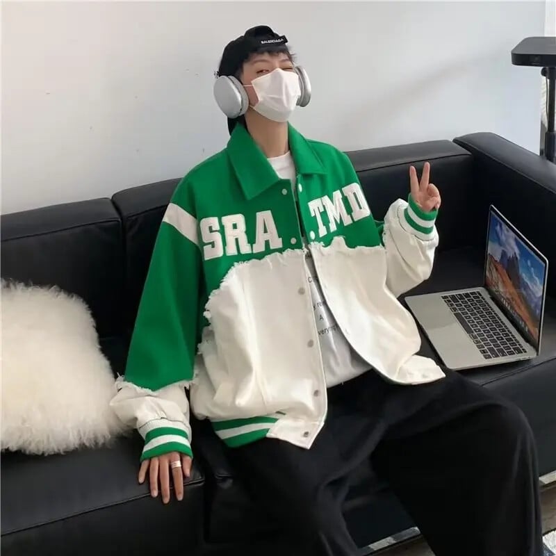 Traper spojena vunena jakna za muškarce Jesenski američki stil Trendy Brand Hip Hop Trendy Labavi pristajajući kaput za par