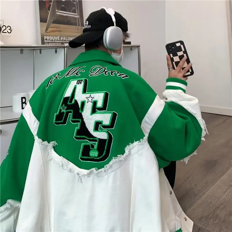 Traper spojena vunena jakna za muškarce Jesenski američki stil Trendy Brand Hip Hop Trendy Labavi pristajajući kaput za par