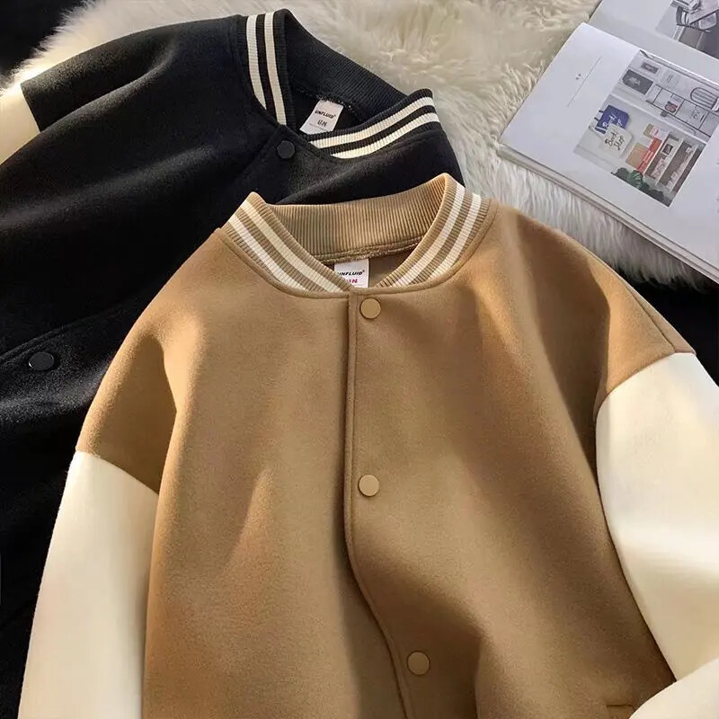 Američka vintage bejzbolska uniforma s blokirajućim bojama, muška jesenska trendi ležerna jednostavna svestrana studentska prekomjerna jakna